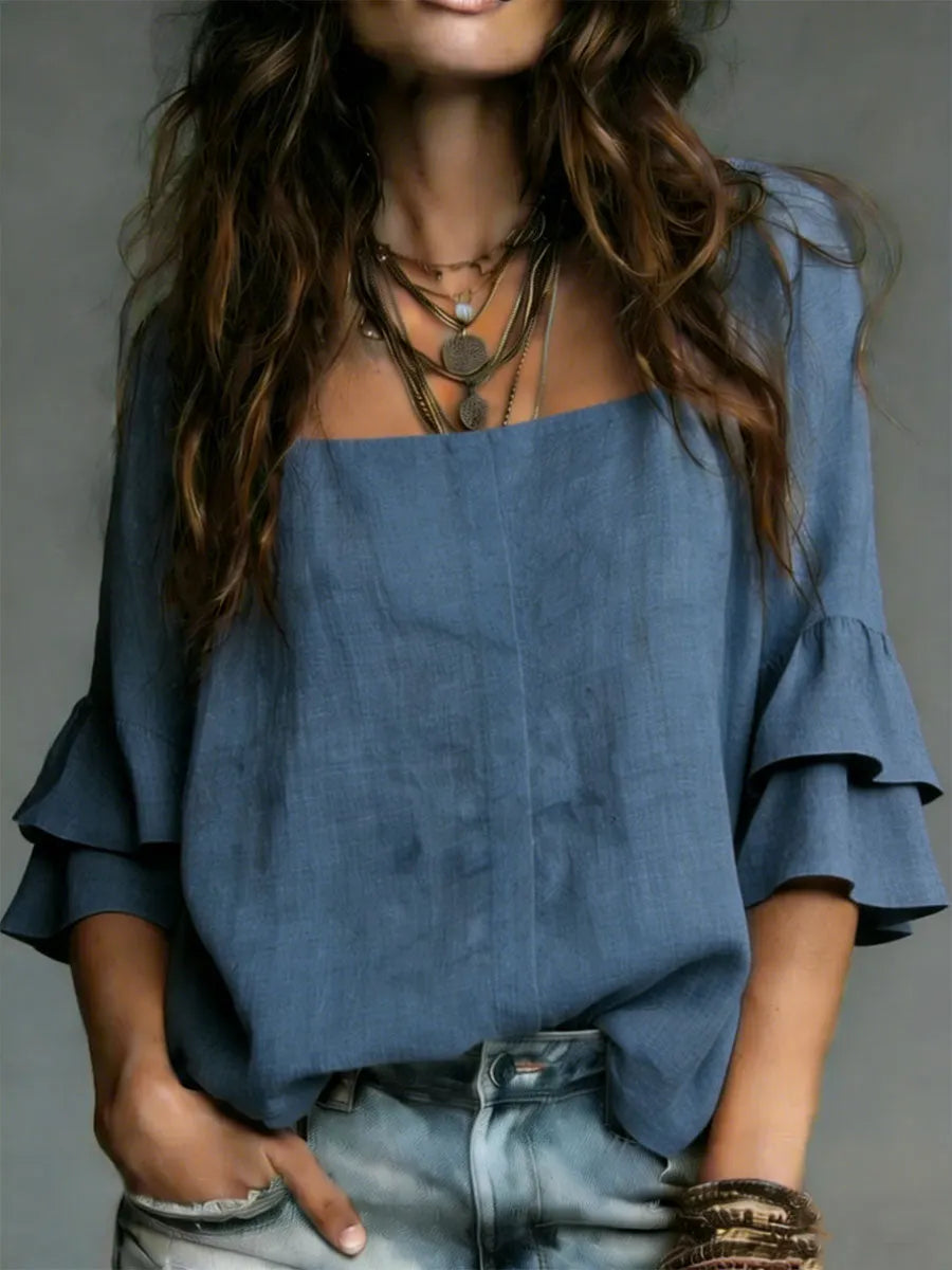 Chemise en coton simple et confortable à demi-manches pour femme