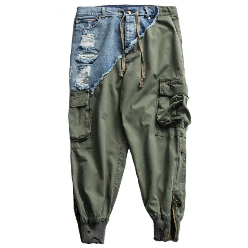 Heavy Zip Patch Denim Drawstring Cargo Pencil Lounge Pants
