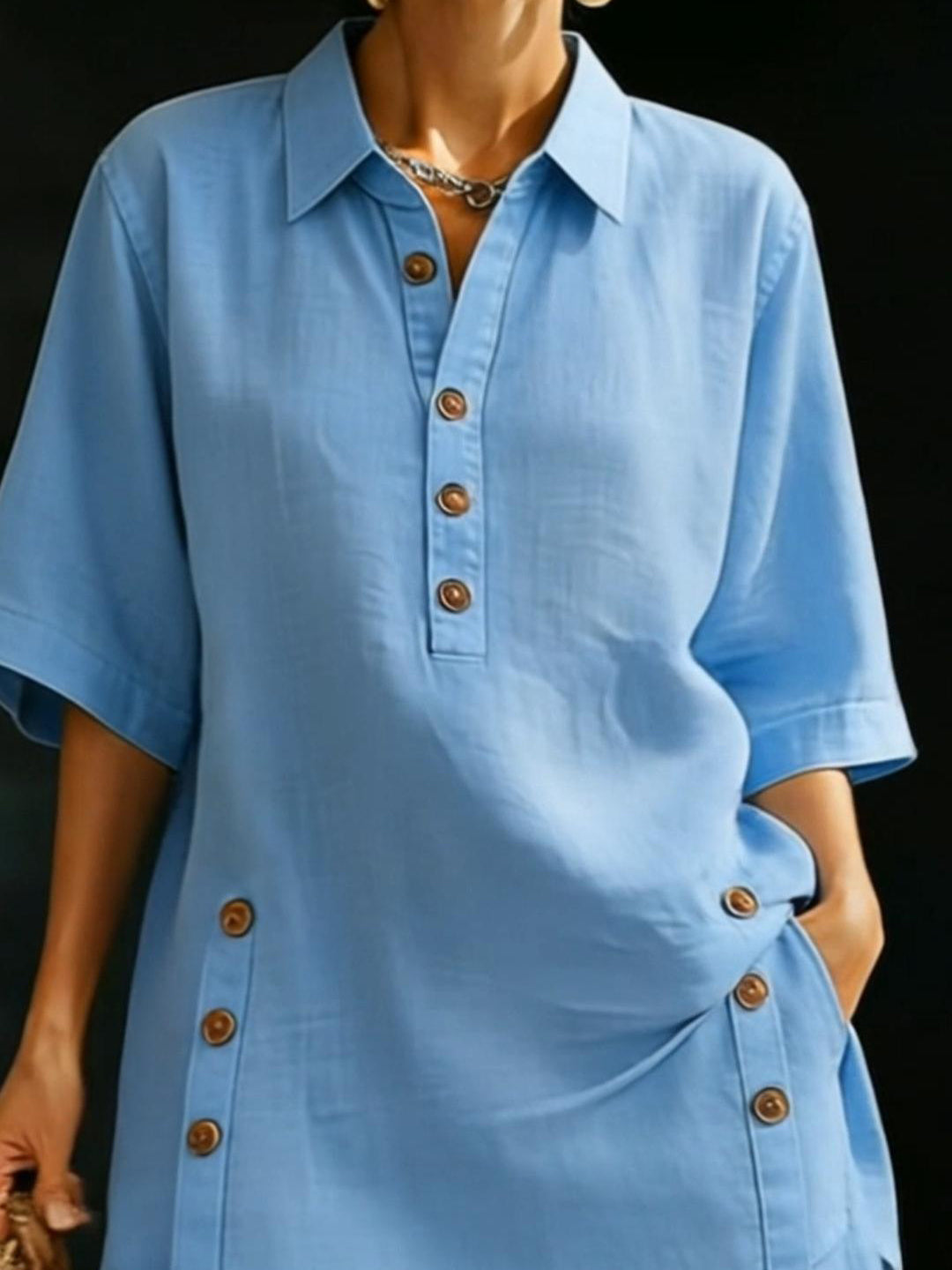 Ensemble deux pièces chemise boutonnée ample et short en lin douillet