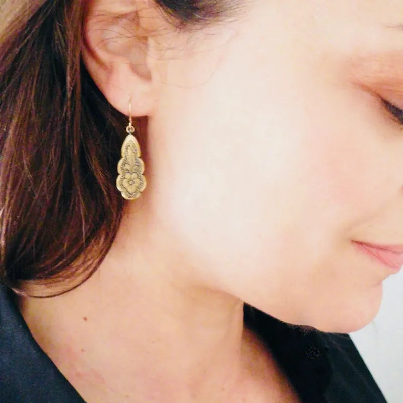 Gold Carved Flower  Earrings