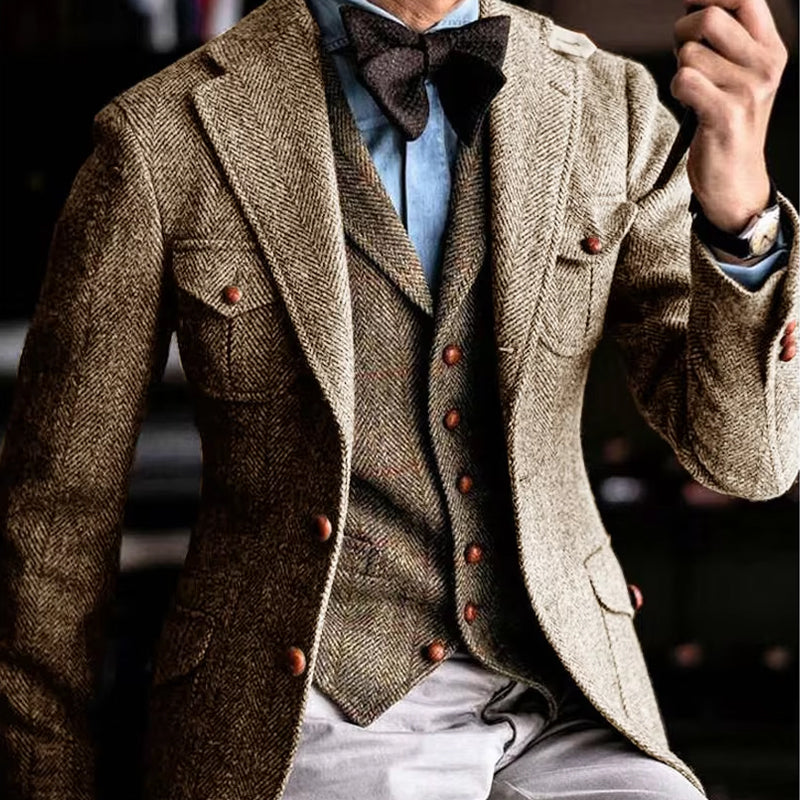 Men's Herringbone Blend Single Breasted Blazer