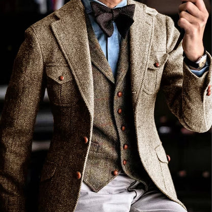 Men's Herringbone Blend Single Breasted Blazer