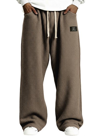 Men's Simple Waffle Texture Drawstring Embroidered Label Pants