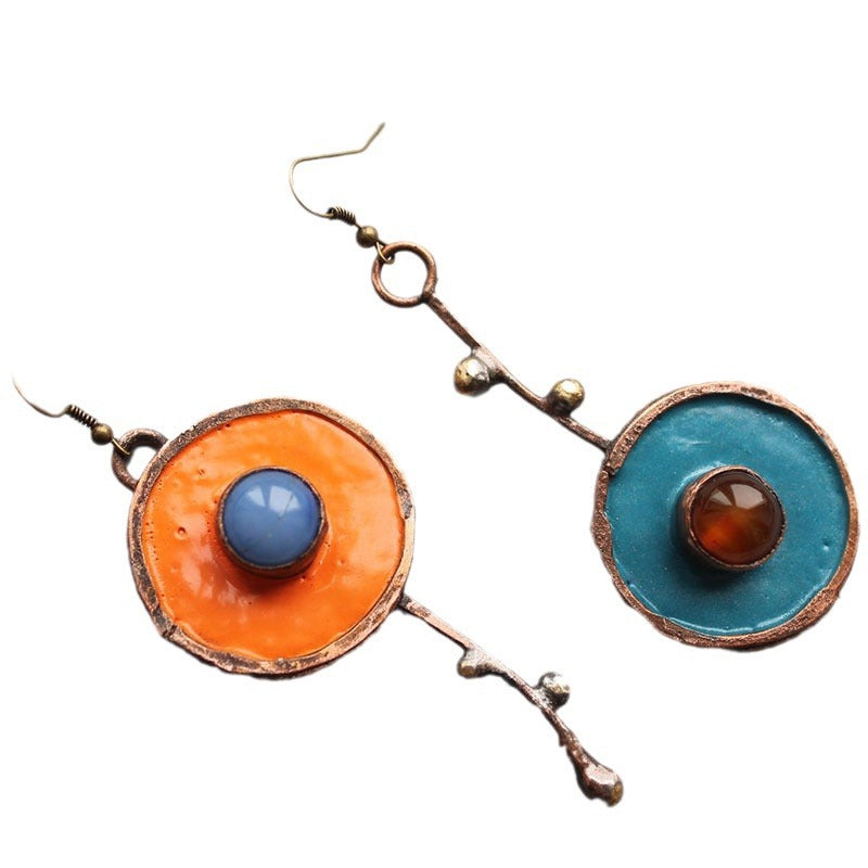 Vintage asymmetrical graffiti antique bronze earrings