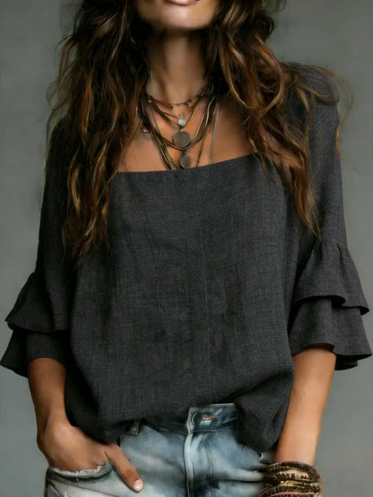 Chemise en coton simple et confortable à demi-manches pour femme