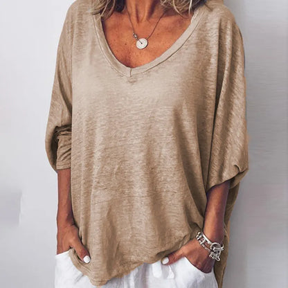 Solid Color V Neck Comfy T-Shirt