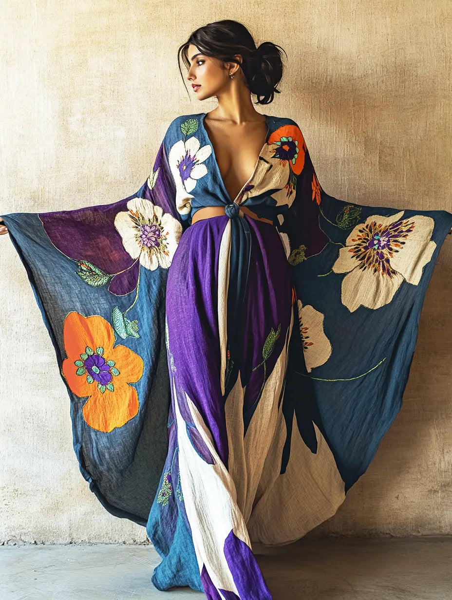 Women's Spring Hymn Kimono Linen Robe (Including Belt)