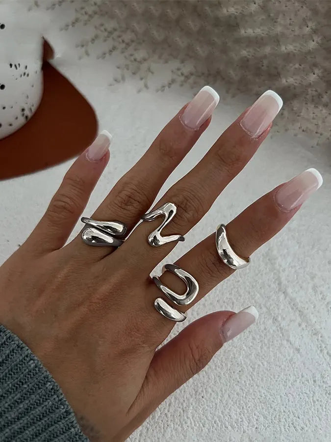 Women's Smooth Irregular Geometric Open Ring Set