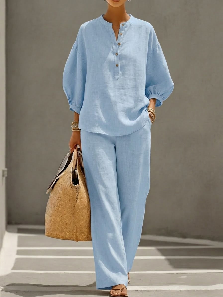 Casual Linen And Cotton Two-piece Set