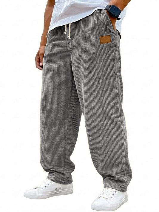Men's Vintage Corduroy Texture Casual Drawstring Embroidered Label Trousers