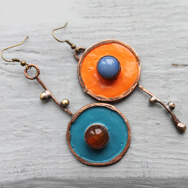 Vintage asymmetrical graffiti antique bronze earrings