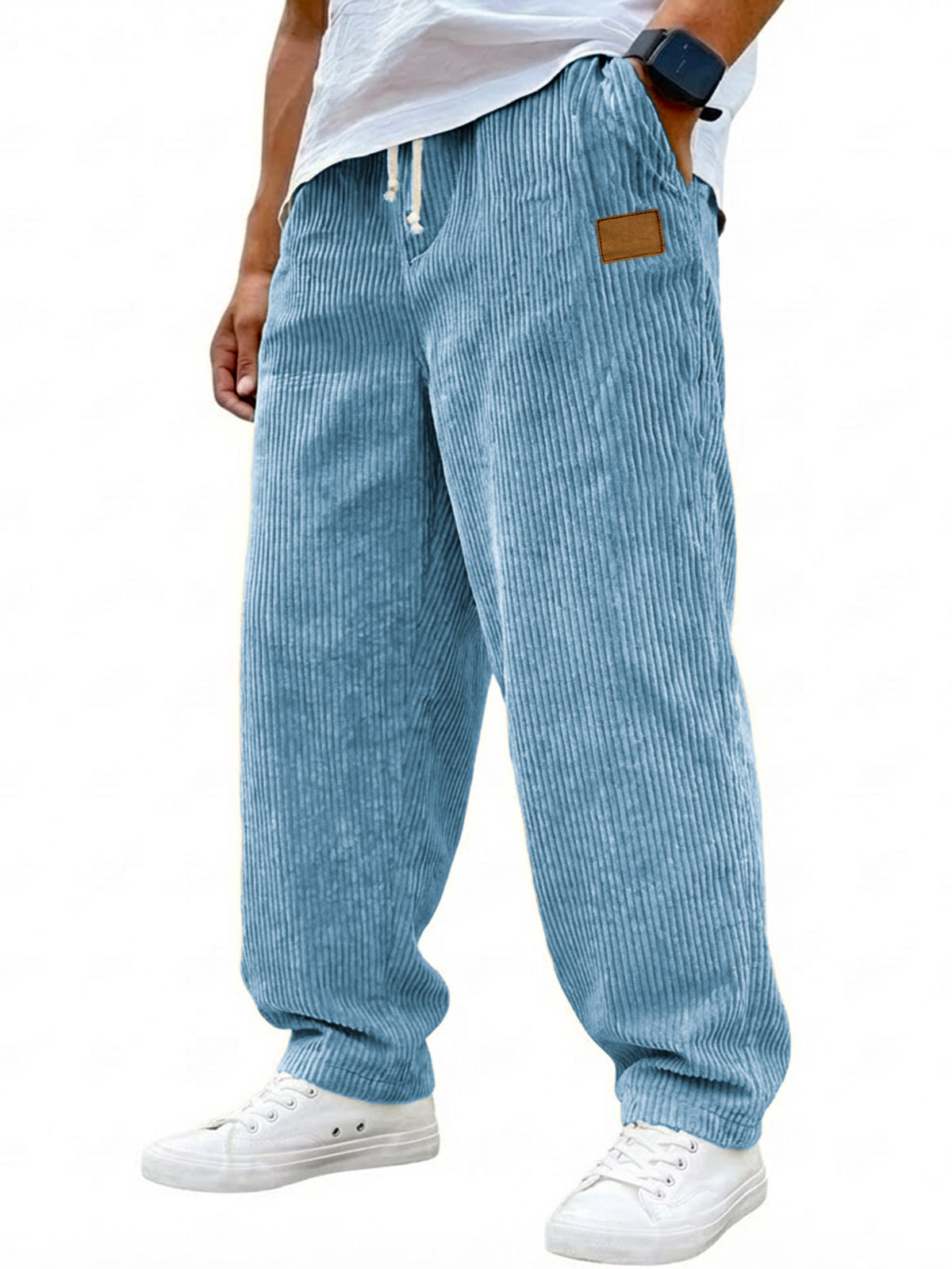 Men's Vintage Corduroy Texture Casual Drawstring Embroidered Label Trousers