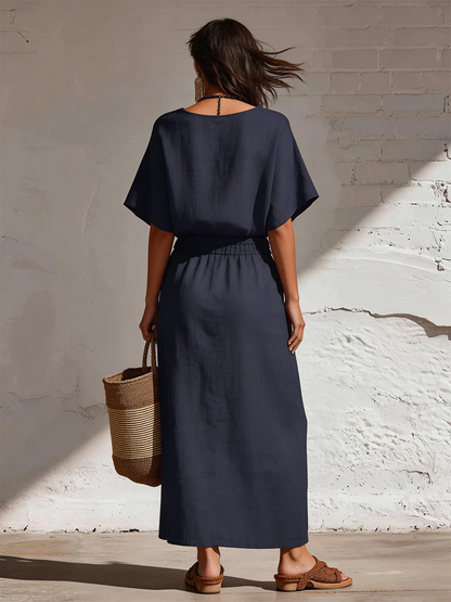 Conjunto de dos piezas de lino de camisa y falda informales y cómodas