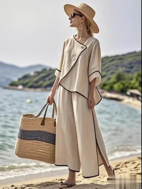 Women'S Loose Striped Printed Wide Leg Pants Set