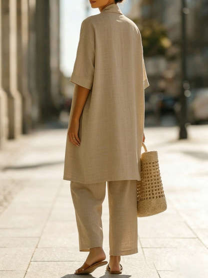 Minimalist Linen-cotton Three-piece Set - Comfortable For Everyday Wear