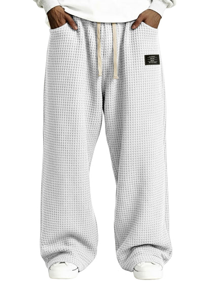 Men's Simple Waffle Texture Drawstring Embroidered Label Pants