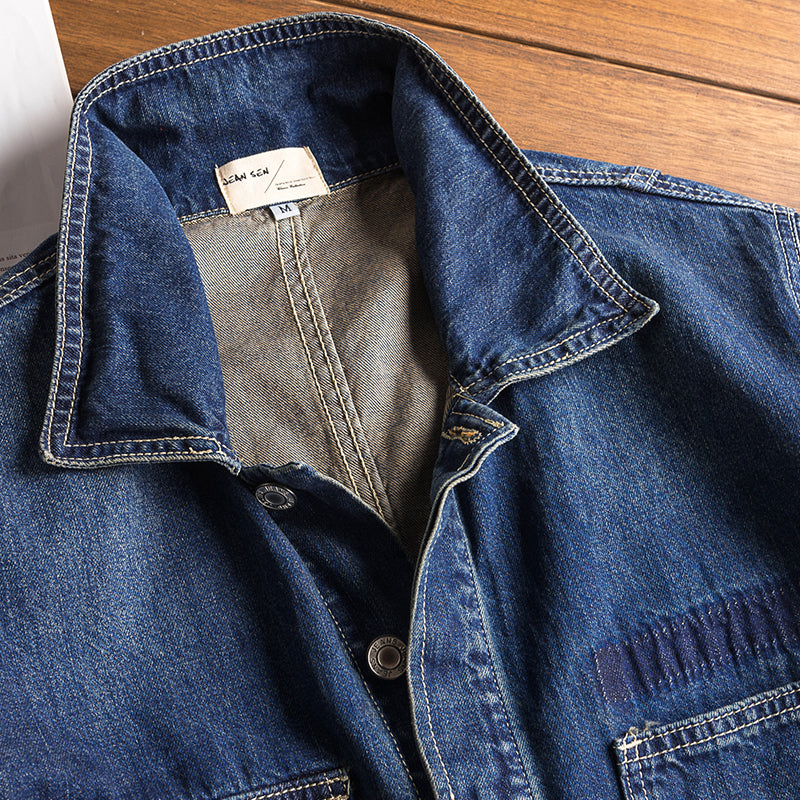 Vintage Blue Denim Set Casual Jumpsuit