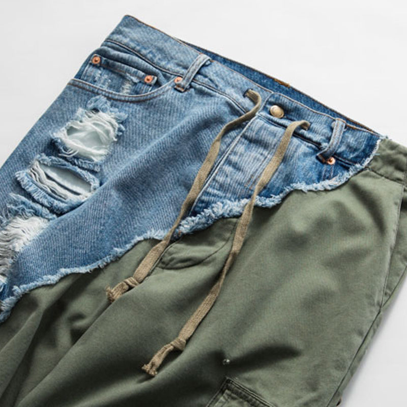 Heavy Zip Patch Denim Drawstring Cargo Pencil Lounge Pants