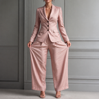 Pleated High-Waist Wide-Leg Blazer Suit Set