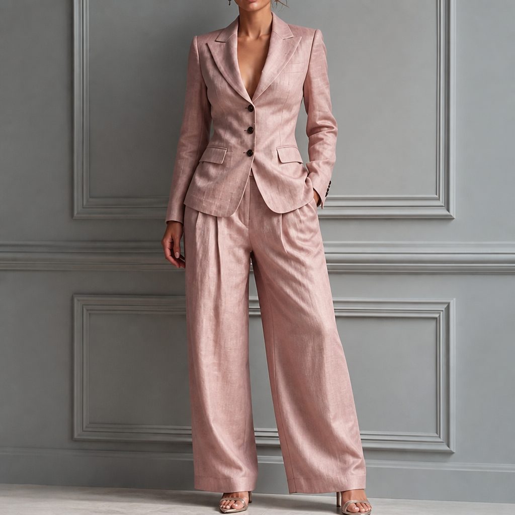 Pleated High-Waist Wide-Leg Blazer Suit Set