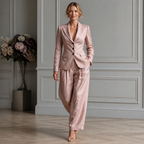 Pleated High-Waist Wide-Leg Blazer Suit Set
