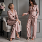 Pleated High-Waist Wide-Leg Blazer Suit Set