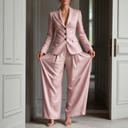 Pleated High-Waist Wide-Leg Blazer Suit Set