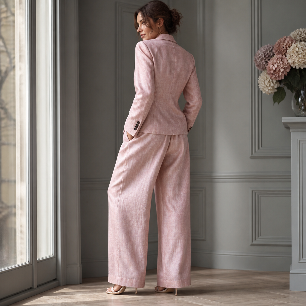 Pleated High-Waist Wide-Leg Blazer Suit Set