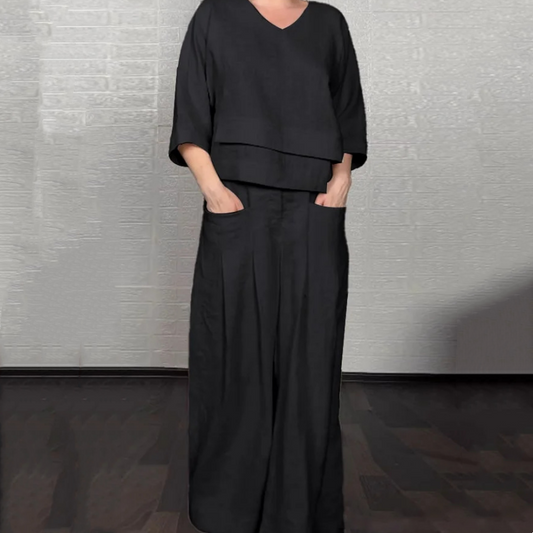 Ensemble 2 pièces en coton-lin avec ourlet asymétrique