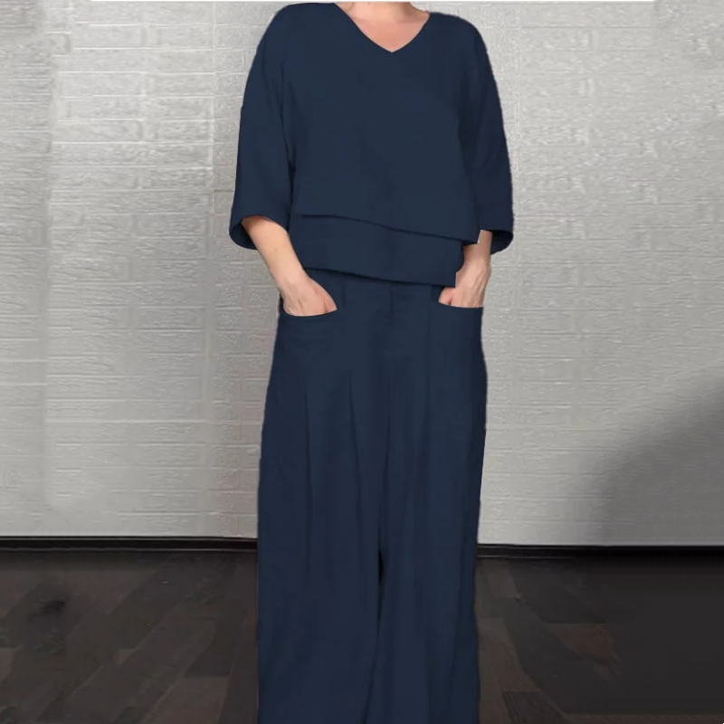 2-piece cotton-linen set with an uneven hem