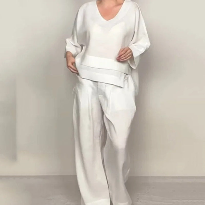 2-piece cotton-linen set with an uneven hem
