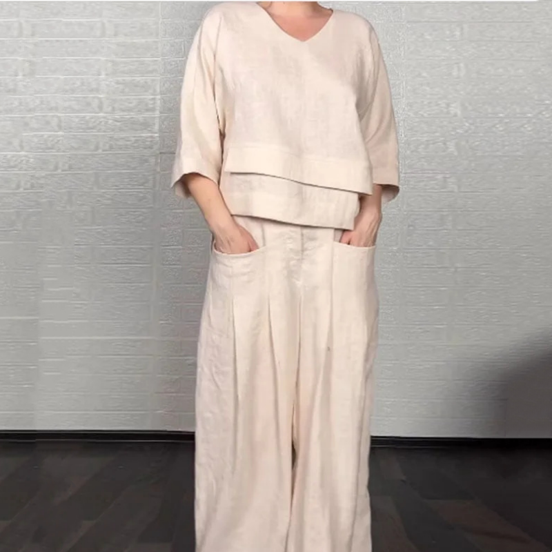 2-piece cotton-linen set with an uneven hem