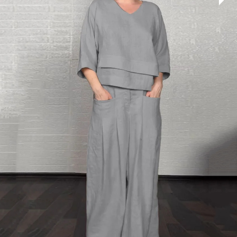 2-piece cotton-linen set with an uneven hem