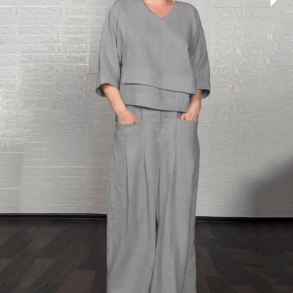 2-piece cotton-linen set with an uneven hem
