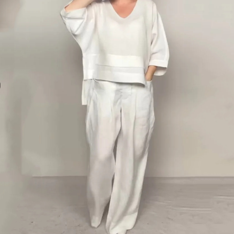 2-piece cotton-linen set with an uneven hem