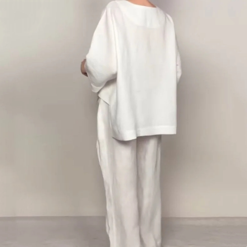 2-piece cotton-linen set with an uneven hem