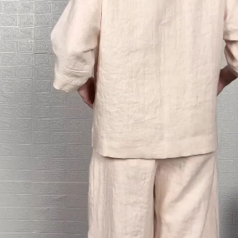 2-piece cotton-linen set with an uneven hem