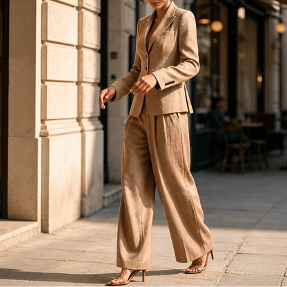 Pleated High-Waist Wide-Leg Blazer Suit Set