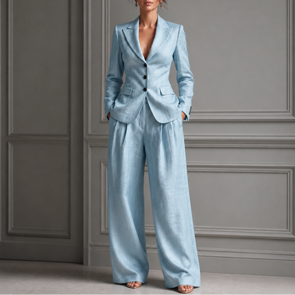 Pleated High-Waist Wide-Leg Blazer Suit Set