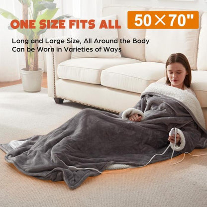 Wearable Electric Heated Blanket with Sleeves & Hood, 50x70