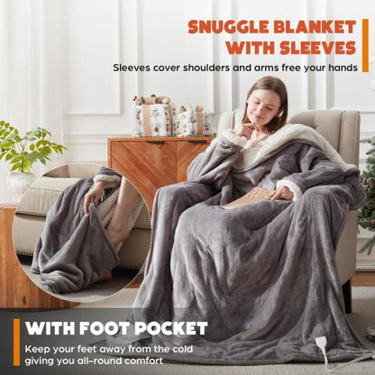 Wearable Electric Heated Blanket with Sleeves & Hood, 50x70